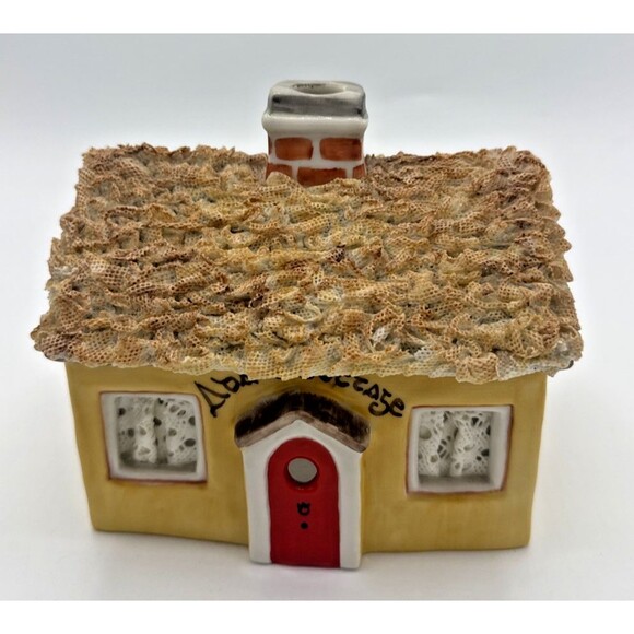 Vintage Irish Dresden Adare Cottage Ceramic Tea Light Candle Holder Ireland 5.5”